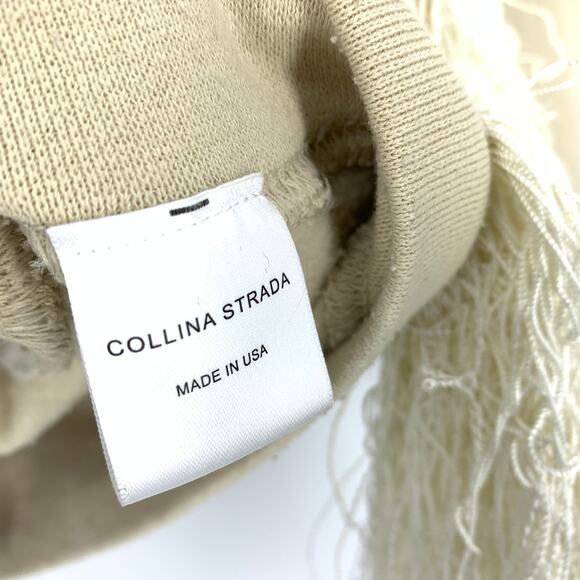 Collina Strada Fringe Sweatshirt Womens Size Small Crewneck Sand Beige - Picture 7 of 8